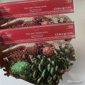 Ashland Christmas Green, Red And Gold Glitter Pine Cones Craft Decor 3 Quart